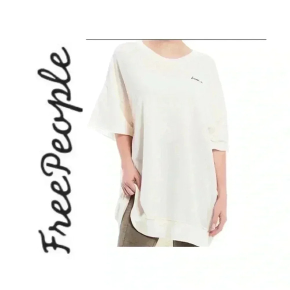 🆕 Free People Ivory Cozy Cool Girl Lounge T-Shirt M🆕 - Picture 1 of 16